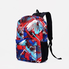 Рюкзак на молнии, наружный карман, цвет синий/красный No Brand