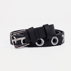 Ремень женский, ширина 2,4 см, пряжка металл, люверсы, цвет черный No Brand
