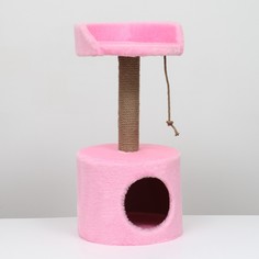 Дом для кошек с когтеточкой, с лежаком, круглый, 35 х 35 х 70 см, розовый No Brand