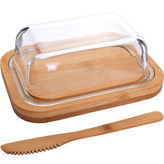 Масленка стекло-бамбук с ножом Mayer Boch