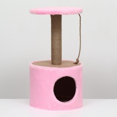 Домик для кошек с когтеточкой круглый, джут, 35 х 35 х 64 см, розовый No Brand