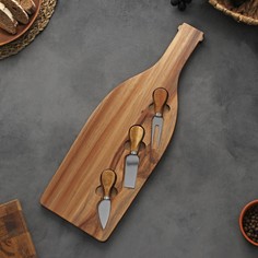 Набор для подачи сыра magistro bottle, 3 ножа, 48×17×1,5 см, акация