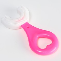 Детская зубная щетка-прорезыватель u-образная для малышей от 3 месяцев (силиконовый грызунок массажер для зубов и десен в виде капы), с нескользящей ручкой, цвет розовый