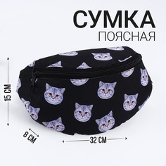 Сумка поясная коты, 32х8х15 см, отд на молнии, цвет черный Nazamok Kids