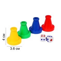 Набор для настольных игр, 4 фишки 4 х 3.6 см, 2 кубика 1.5 х 1.5 см No Brand
