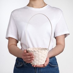 Корзина плетеная, бамбук, белая, (цилиндр) No Brand