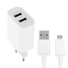 Сетевое зарядное устройство luazon lcc-96, 2 usb, 2 a, кабель microusb, белое