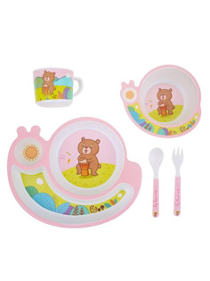 Набор детской посуды из бамбука 5 предметов &quot;мишка розовый&quot; Первый Домовой