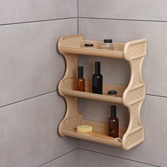 Полка для ванной комнаты rattan, 3-х ярусная, 32×17×41,8 см, цвет морской песок No Brand