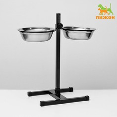 Подставка с мисками, 2 х 1,5 л, высота 50 см, разборная, черная Пижон