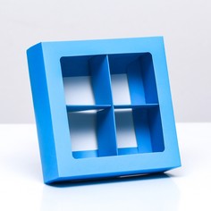 Коробка для конфет 4 шт с окном, голубой, 12,5 х 12,5 х 3,5 см Upak Land