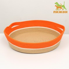 Экологичный лежак для животных (хлобчатобумажный), 50 х 50 х 12 см,вес до 25 кг, оранжевый Пижон