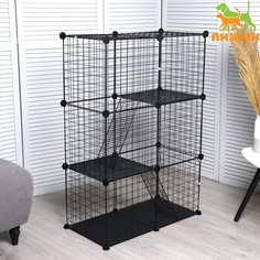 Вольер 24 секции с полками текстильными, металлический, черный, 210 х 210 х 35 см, (35 х 35) 96044 Пижон