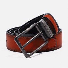 Ремень мужской, ширина 3,5 см, винт, пряжка металл, цвет черный/рыжий No Brand