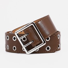 Ремень женский, ширина 4 см, люверсы, пряжка металл, цвет коричневый No Brand