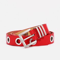 Ремень женский, ширина 2 см, пряжка металл, люверсы, цвет красный No Brand