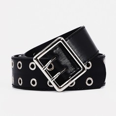 Ремень женский, ширина 4 см, люверсы, пряжка металл, цвет черный No Brand