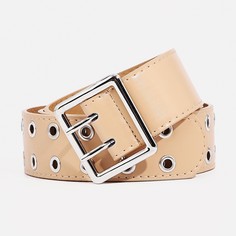 Ремень женский, ширина 4 см, люверсы, пряжка металл, цвет бежевый No Brand