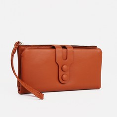 Кошелек женский на кнопке, для карт, для монет, цвет рыжий No Brand