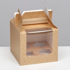 Кондитерская складная коробка для 4 капкейков, крафт 16 х 16 х 14 см Upak Land