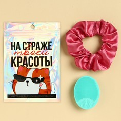 Спонж щеточка для умывания и резинка для волос Art Beauty