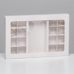 Коробка по 8 + 8 конфет + шоколад, с окном, белая 30 х 19,5 х 3 см Upak Land