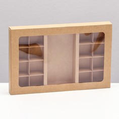 Коробка по 8 + 8 конфет + шоколад, с окном, крафт 30 х 19,5 х 3 см Upak Land