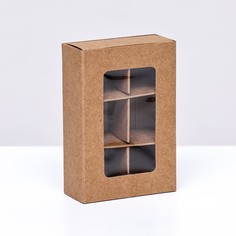 Коробка для конфет 6 штук, 8,7 х 5,8 х 2,5 тонкие разделители, крафт Upak Land