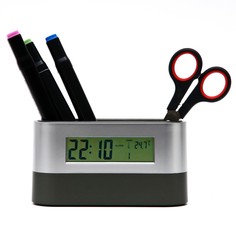 Часы-органайзер настольные электронные: будильник, термометр, календарь, 15.1 х 4.7 см No Brand
