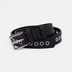 Ремень женский, ширина 2,3 см, пряжка металл, люверсы, цвет черный No Brand