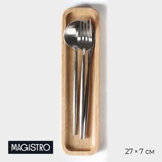 Подставка для столовых приборов magistro tropical, 27×7×1,8 см, каучуковое дерево