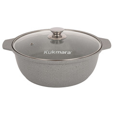 Кастрюля-жаровня литая 5,0л стеклянная крышка светлый мрамор Kukmara
