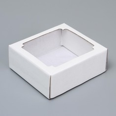 Коробка сборная без печати крышка-дно белая с окном 14,5 х 14,5 х 6 см, набор 5 шт. No Brand