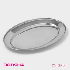 Поднос овальный из нержавеющей стали доляна, 30×20 см, цвет серебряный