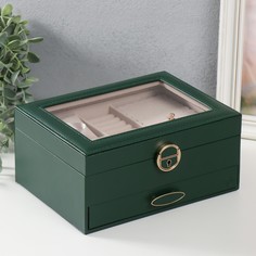 Шкатулка кожзам под часы 2 отделения и бижутерию No Brand