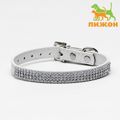Ошейник со стразами в 4 ряда и стразы на пряжке, 38 х 1,5 см, ош 26-33, белый Пижон