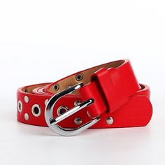 Ремень женский, ширина 2.3 см, люверсы, пряжка металл, цвет красный No Brand