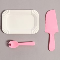 Набор одноразовой посуды, 6 шт, цвет розовый Страна Карнавалия