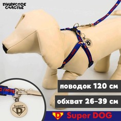 Комплект super dog, шлейка 26-39 см, поводок 120х1 см, медальон Пушистое счастье