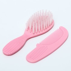 Расческа детская + массажная щетка для волос, от 0 мес., цвет розовый
