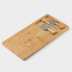 Набор для подачи сыра доляна cheese, 3 ножа, доска 38×18,5 см, бамбук