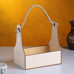 Кашпо деревянное 20×12.5×20 см стелла моно, ручка веревка, натуральный дарим красиво