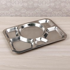 Поднос из нержавеющей стали, 6 секций, 39×29×1,5см, цвет серебряный No Brand