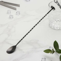 Ложка барная с мадлером из нержавеющей стали, длина 32 см, цвет черный No Brand