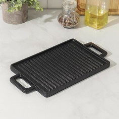 Противень-гриль чугунный grill с ручками, 28×15×1,5 см, цвет черный No Brand