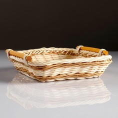 Корзина с ручками, 19×19×4,5 см, ротанг No Brand