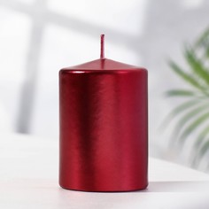 Свеча - цилиндр парафиновая, лакированная, красный металлик, 5,6×8 см No Brand