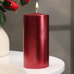 Свеча - цилиндр парафиновая, лакированная, красный металлик, 5,6×12 см No Brand