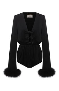 Шелковое боди с отделкой перьями Saint Laurent