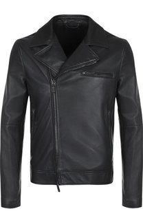 Кожаная куртка с косой молнией Giorgio Armani